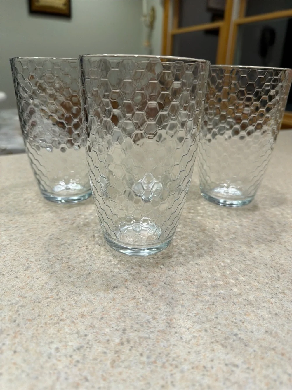 Vintage Pasabuhce Clear Hex-Pattern Glass 5.5 in Tumblers - Set of 4 honeycomb
